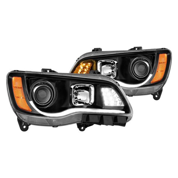 CG® - Black Light Tube Projector Headlights with Switchback LED DRL, Chrysler 300