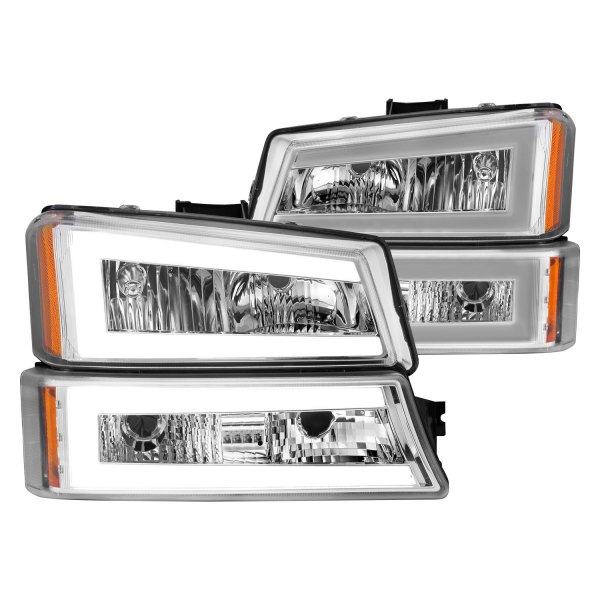 CG® - Chrome LED DRL Bar Headlights with Turn Signal/Parking Lights, Chevy Silverado