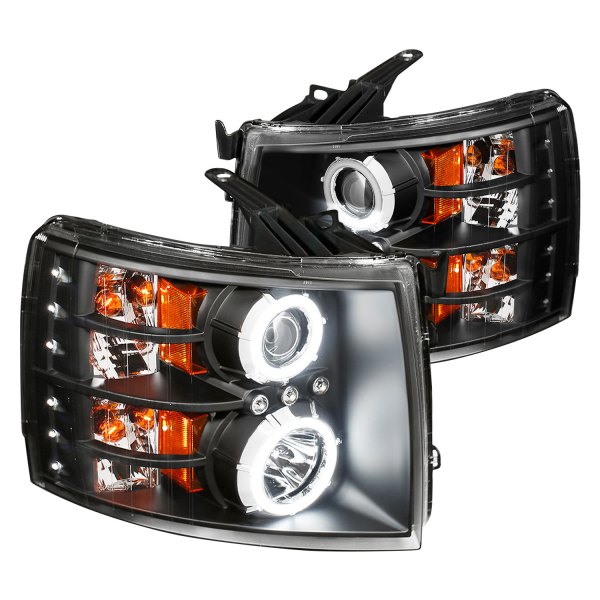 CG® - Black Halo Projector Headlights with LED DRL, Chevy Silverado