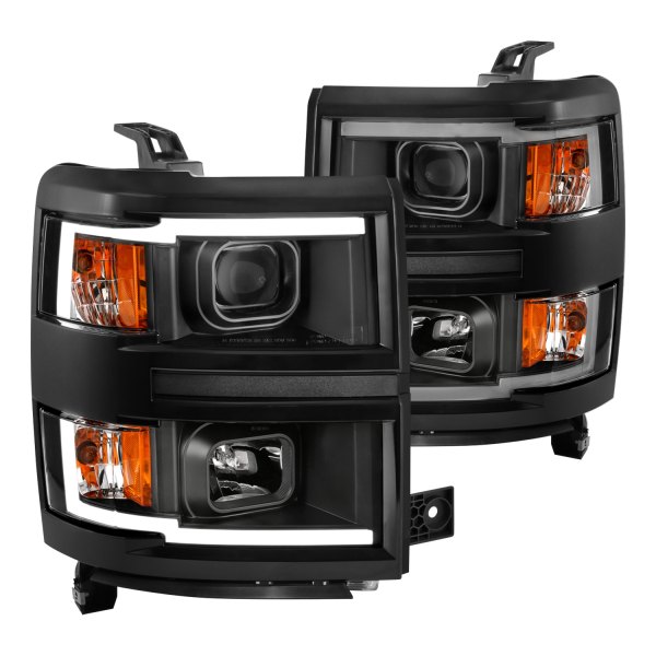 CG® - Black LED DRL Bar Projector Headlights, Chevy Silverado