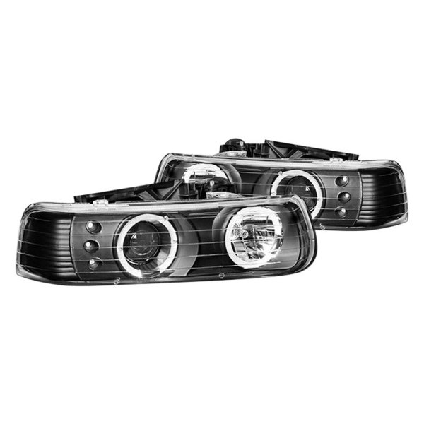 CG® - Black Halo Projector Headlights with LED DRL, Chevy Silverado
