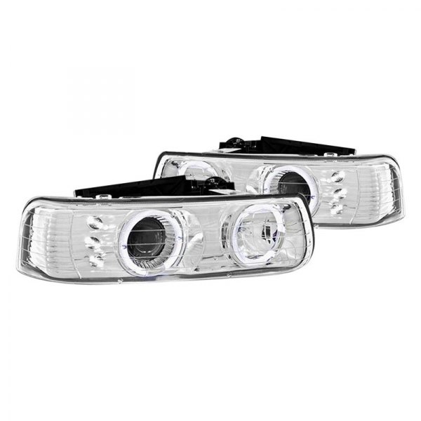 CG® - Chrome Halo Projector Headlights with LED DRL, Chevy Silverado