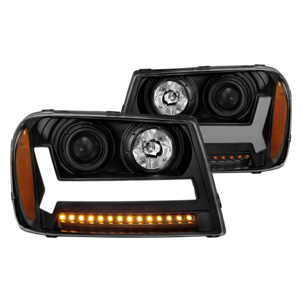CG® - Black LED DRL Bar Projector Headlights, Chevy Trailblazer