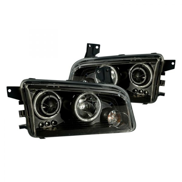 CG® - Black Halo Projector Headlights with LED DRL, Dodge Charger