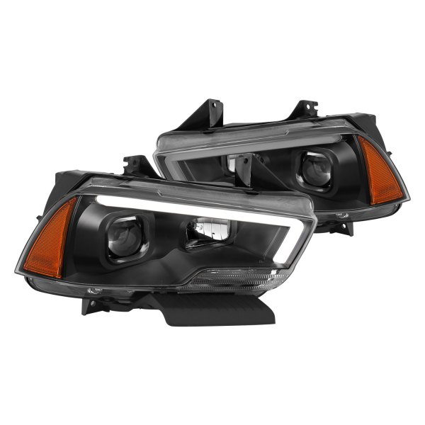 CG® - Black LED DRL Bar Projector Headlights, Dodge Charger