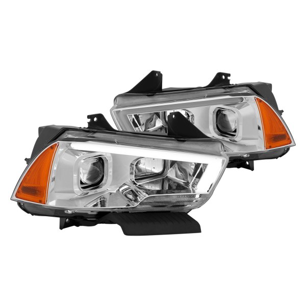 CG® - Chrome LED DRL Bar Projector Headlights, Dodge Challenger