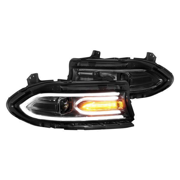 CG® - Black LED DRL Bar Projector Headlights, Dodge Charger