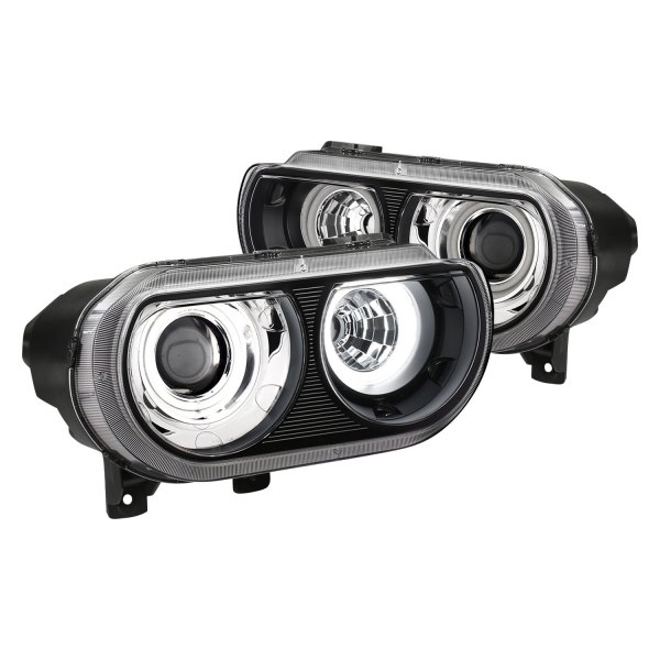 CG® - Black Dual Halo Projector Headlights, Dodge Challenger