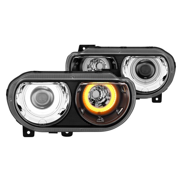 CG® - Black Dual Switchback Halo Projector Headlights, Dodge Challenger