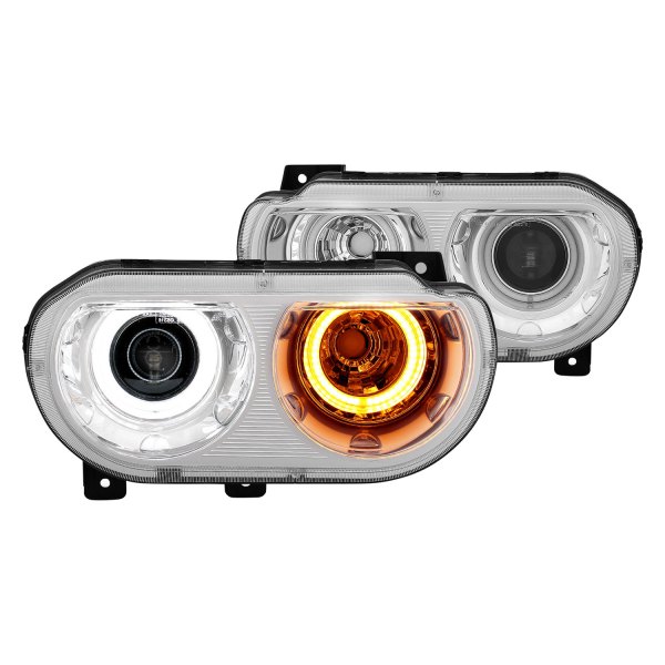 CG® - Chrome Dual Switchback Halo Projector Headlights, Dodge Challenger