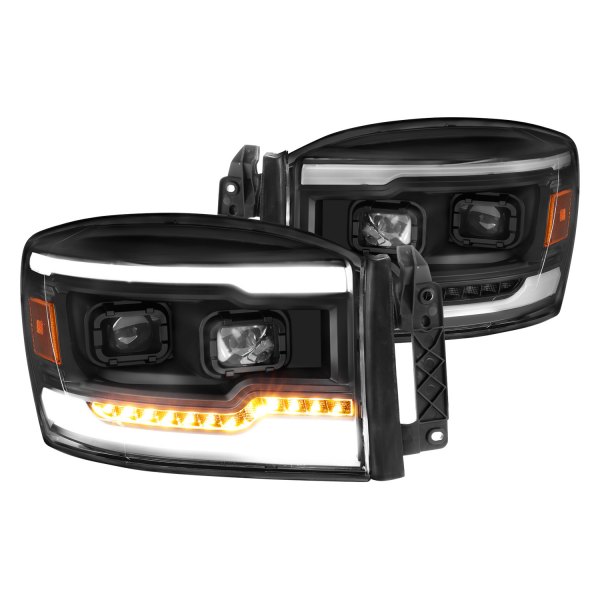 CG® - Black DRL Bar Projector Headlights with LED Turn Signal, Dodge Ram