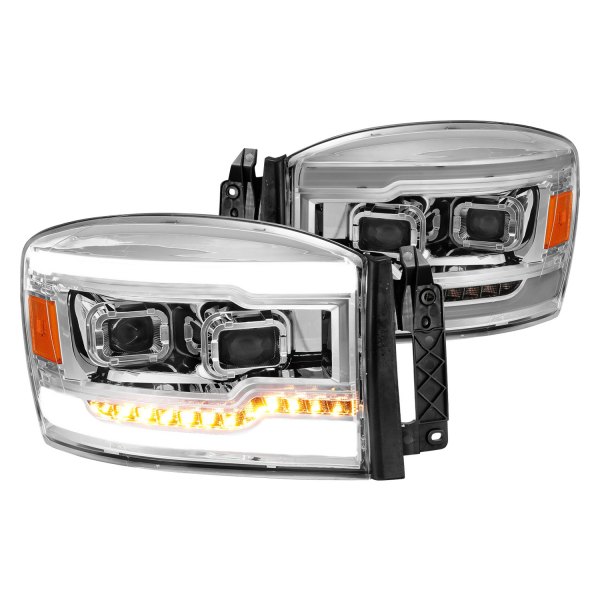 CG® - Chrome DRL Bar Projector Headlights with LED Turn Signal, Dodge Ram