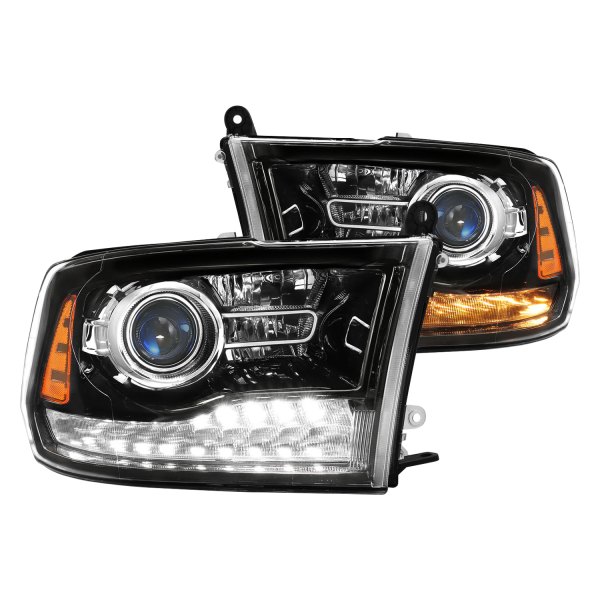 CG® - Gloss Black Projector Headlights with Switchback LED DRL, Dodge Ram
