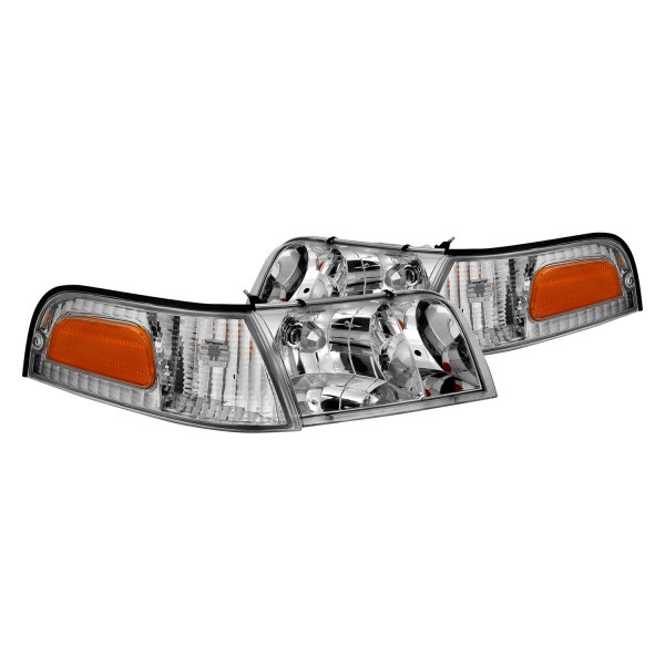 CG® - Chrome Factory Style Headlights with Amber Corner Lights, Ford Crown Victoria