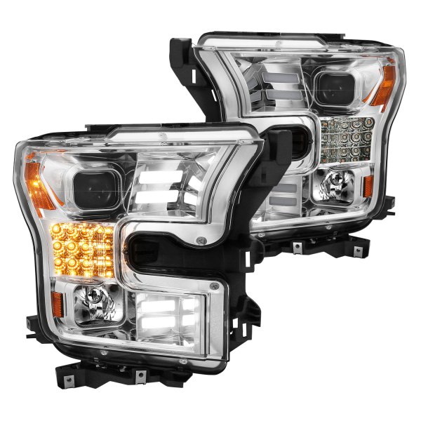 CG® - Chrome DRL Bar Projector Headlights with Sequential LED Turn Signal, Ford F-150