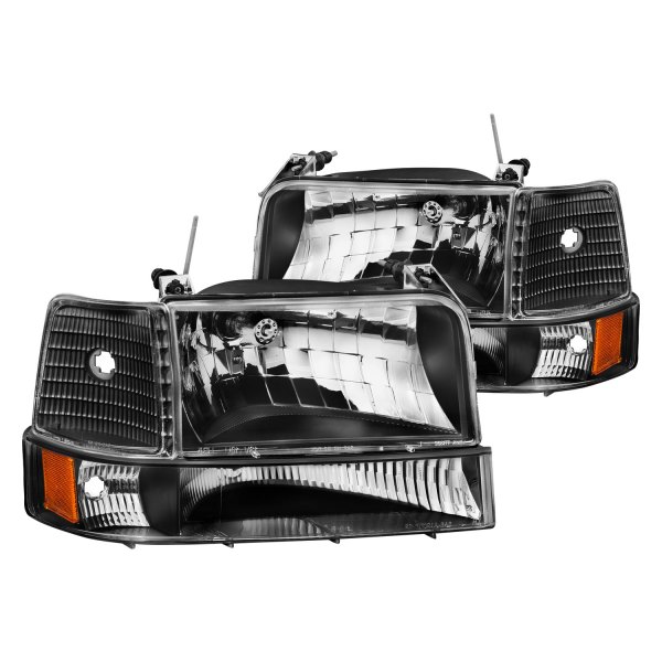 CG® - Black Euro Headlights with Turn Signal/Parking and Corner Lights