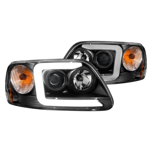 CG® - Black LED Light Tube Halo Projector Headlights, Ford F-150