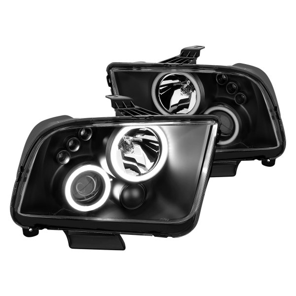 CG® - Black Halo Projector Headlights with Parking LEDs, Ford Mustang