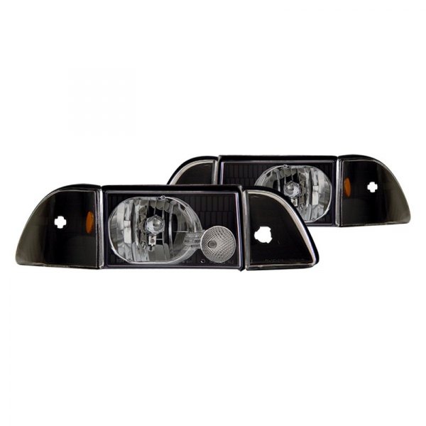 CG® - Black Euro Headlights with Corner and Parking Lights, Ford Mustang