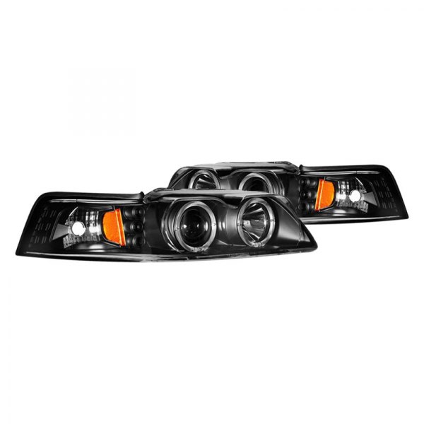 CG® - Black Dual Halo Projector Headlights with Parking LEDs, Ford Mustang