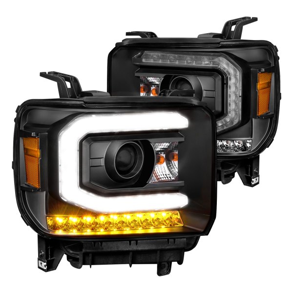CG® - Black DRL Bar Projector Headlights with LED Turn Signal, GMC Sierra