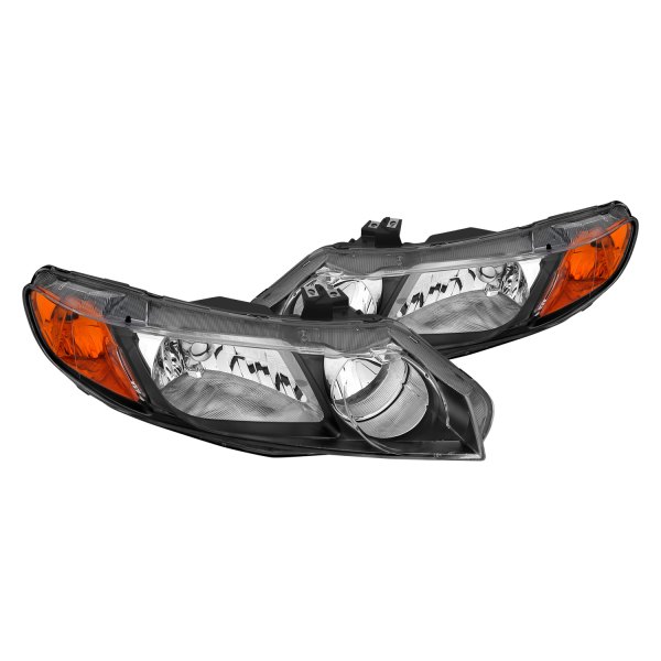 CG® - Black Factory Style Headlights with Amber Corner Lights, Honda Civic