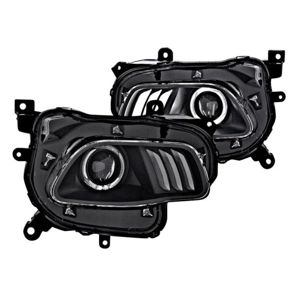 CG® - Black LED DRL Bar Halo Projector Headlights, Jeep Cherokee