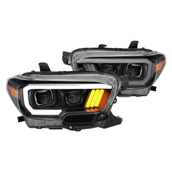 CG® - Black DRL Bar Projector Headlights with LED Turn Signal, Toyota Tacoma