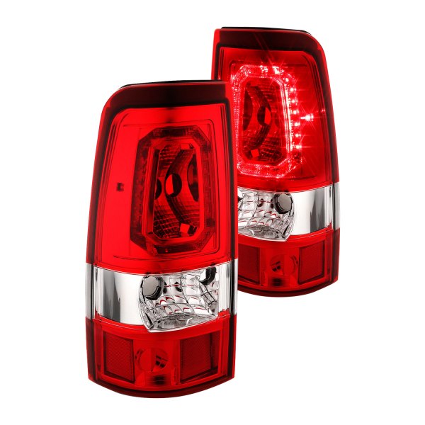 CG® - G2 Chrome/Red Fiber Optic LED Tail Lights, Chevy Silverado
