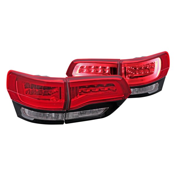 CG® - Black/Chrome Red Fiber Optic LED Tail Lights, Jeep Grand Cherokee