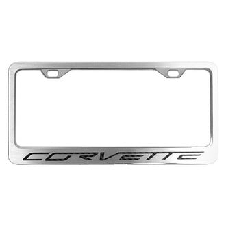 ACC® - Brushed License Plate Frame with Black Carbon Fiber Corvette Logo