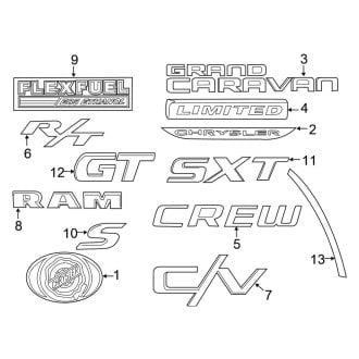 2013 Chrysler Town and Country Logos, Emblems, Lettering - Grille, Hood ...