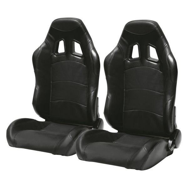 Cipher Auto® - CPA1007 Series Reclining Steel Tubular Frame Wide Racing Seats, Black Leatherette Cover with Carbon Fiber Insert