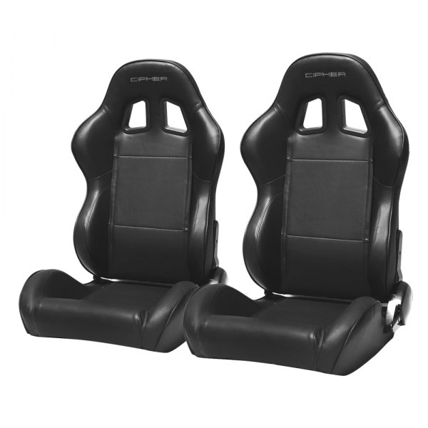 Cipher Auto® - CPA1031 Series Reclining Steel Tubular Frame Racing Seats, Black Leatherette Cover with Black Accent Piping