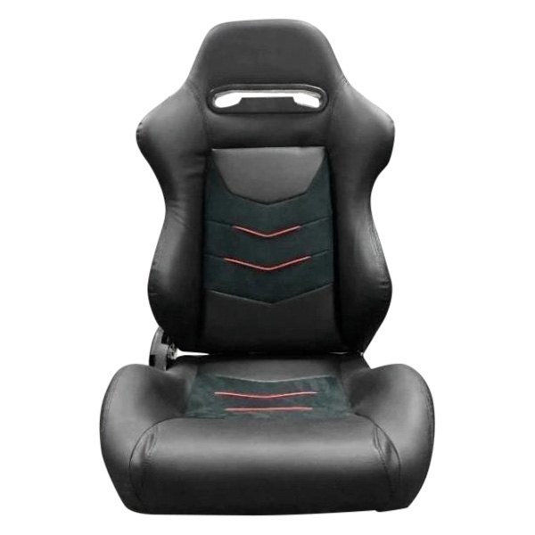 Cipher Auto® - CPA1075 Series Reclining Steel Tubular Frame Racing Seats, Black Leatherette with Black Stitching & Red Accents