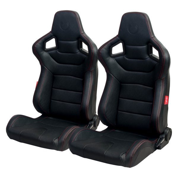  Cipher Auto® - CPA2001 Euro Series Reclinable Steel Tubular Frame Racing Seats, Black Leatherette Cover with Red Stitching
