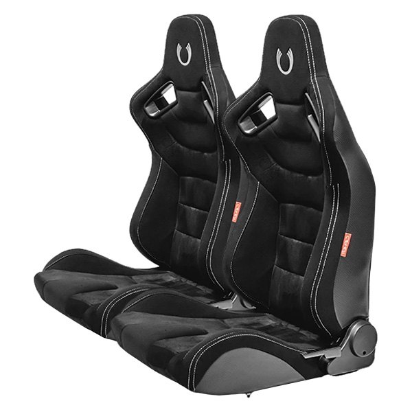 Cipher Auto® - CPA2009 AR-9 Revo Series Reclinable Steel Tubular Frame Racing Seats, Black Suede and Cloth Cover