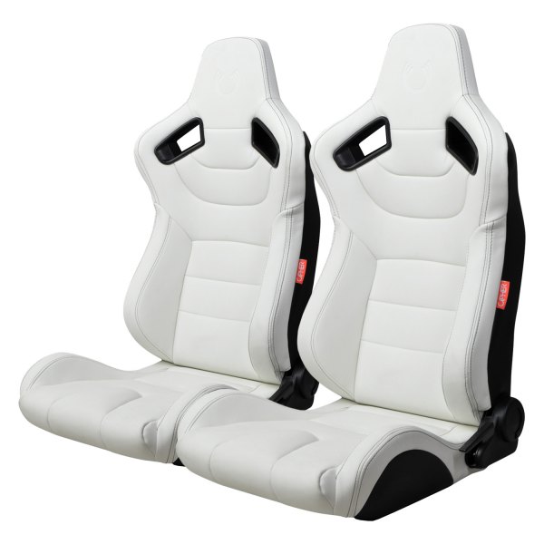 Cipher Auto® - CPA2009 Series Reclinable Steel Tubular Frame Racing Seats, Eggshell White Leatherette with Black Stitching and Fabric Cover
