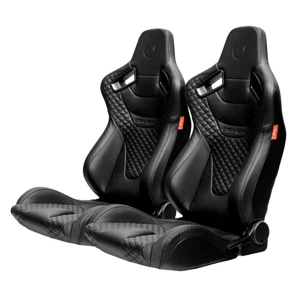 Cipher Auto® - CPA2009RS Series Reclinable Steel Tubular Frame Racing Seats, Black Leatherette with Black Diamond Stitching