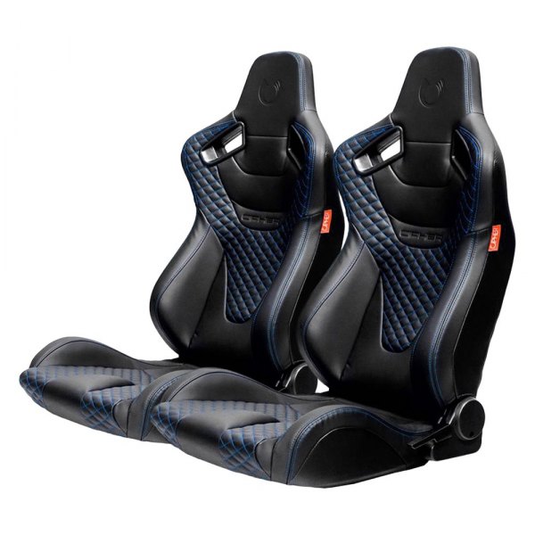 Cipher Auto® - CPA2009RS Series Reclinable Steel Tubular Frame Racing Seats, Black Leatherette with Blue Diamond Stitching