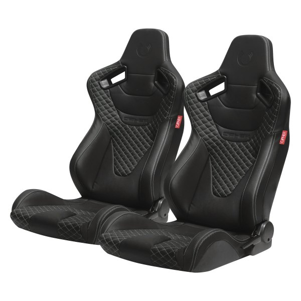 Cipher Auto® - CPA2009RS Series Reclinable Steel Tubular Frame Racing Seats, Black Leatherette with Gray Diamond Stitching