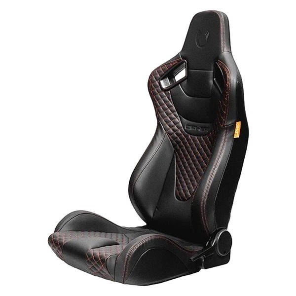 Cipher Auto® - CPA2009RS Series Reclinable Steel Tubular Frame Racing Seats, Black Leatherette with Orange Stitching