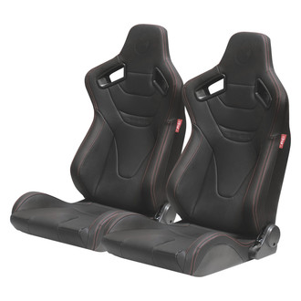 Cipher Auto® - CPA2009RS Series Reclinable Steel Tubular Frame Racing Seats, Black Leatherette with Red Stitching