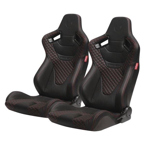 Cipher Auto® - CPA2009RS Series Reclinable Steel Tubular Frame Racing Seats, Black Leatherette with Red Diamond Stitching