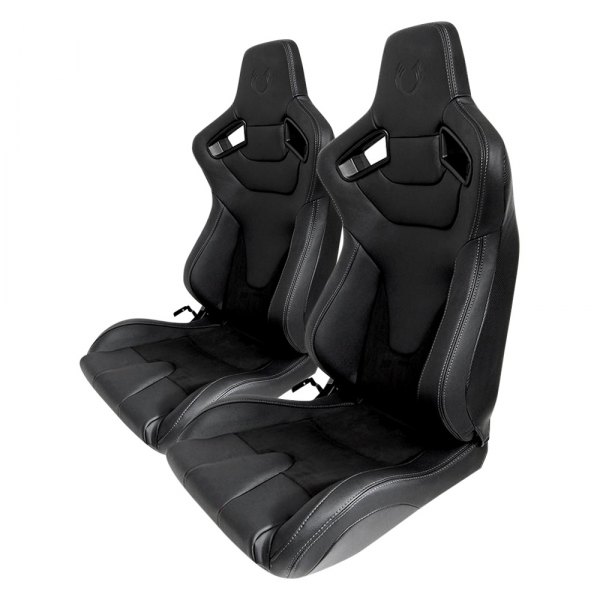 Cipher Auto® - CPA2009RS Series Reclinable Steel Tubular Frame Racing Seats, Black Suede with Fabric