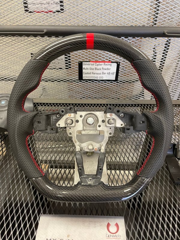 Cipher Auto® - Enhanced Genuine Leather Real Carbon Fiber Steering Wheels with Red Stitching and Red Center Stripe