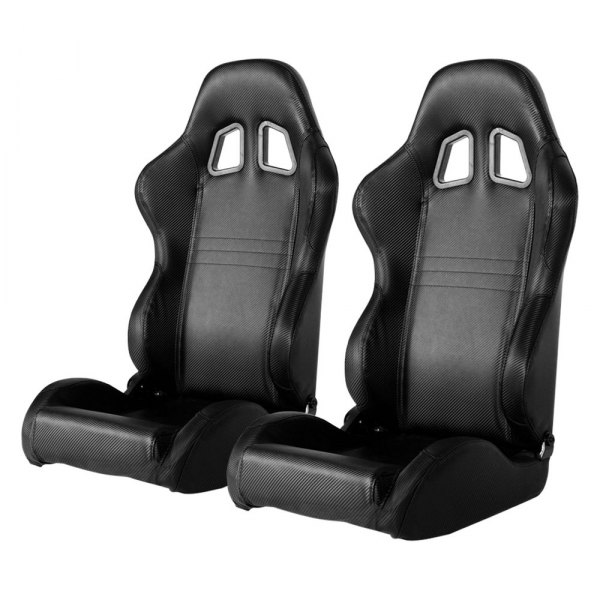 Cipher Auto® - CPA1007 Series Reclining Steel Tubular Frame Standard Racing Seats, Black Carbon Fiber PVC Cover