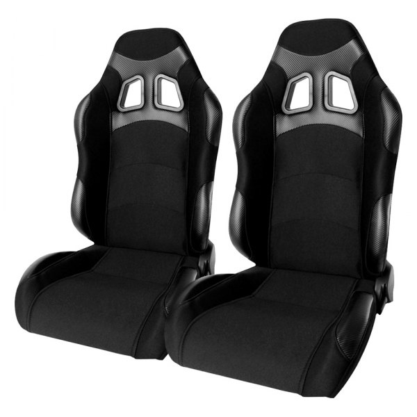 Cipher Auto® - CPA1007 Series Reclining Steel Tubular Frame Wide Racing Seats, Black Cloth Cover with Carbon Fiber Insert
