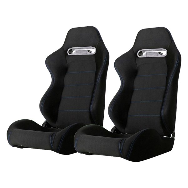 Cipher Auto® - CPA1013 Series Reclining Steel Tubular Frame Racing Seats, Black Cloth Cover with Blue Outer Stitching