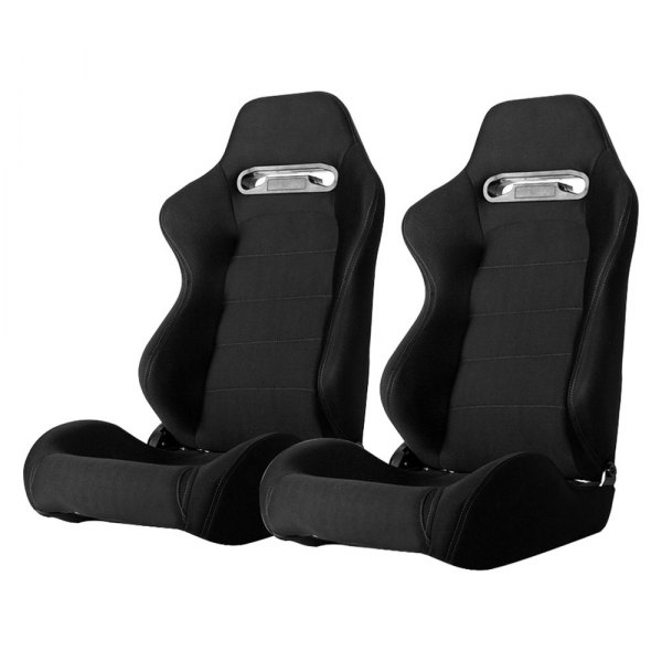 Cipher Auto® - CPA1013 Series Reclining Steel Tubular Frame Racing Seats, Black Cloth Cover with Gray Outer Stitching
